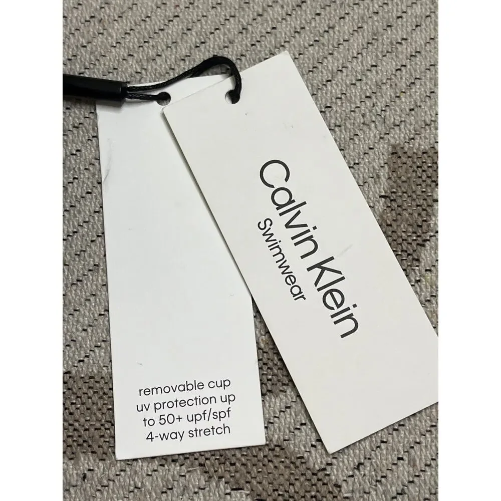 Calvin Klein‎ Bikini Top Tonal Plaid One-Shoulder Swim Black size large,MSRP $78